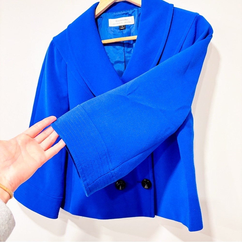 TAHARI ASL Indigo Cropped Blazer Double Breasted Jacket‎ Size 6 - Picture 3 of 10